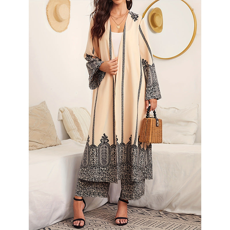 Attractive Elegant Ethnic Style Belt Printing Coats