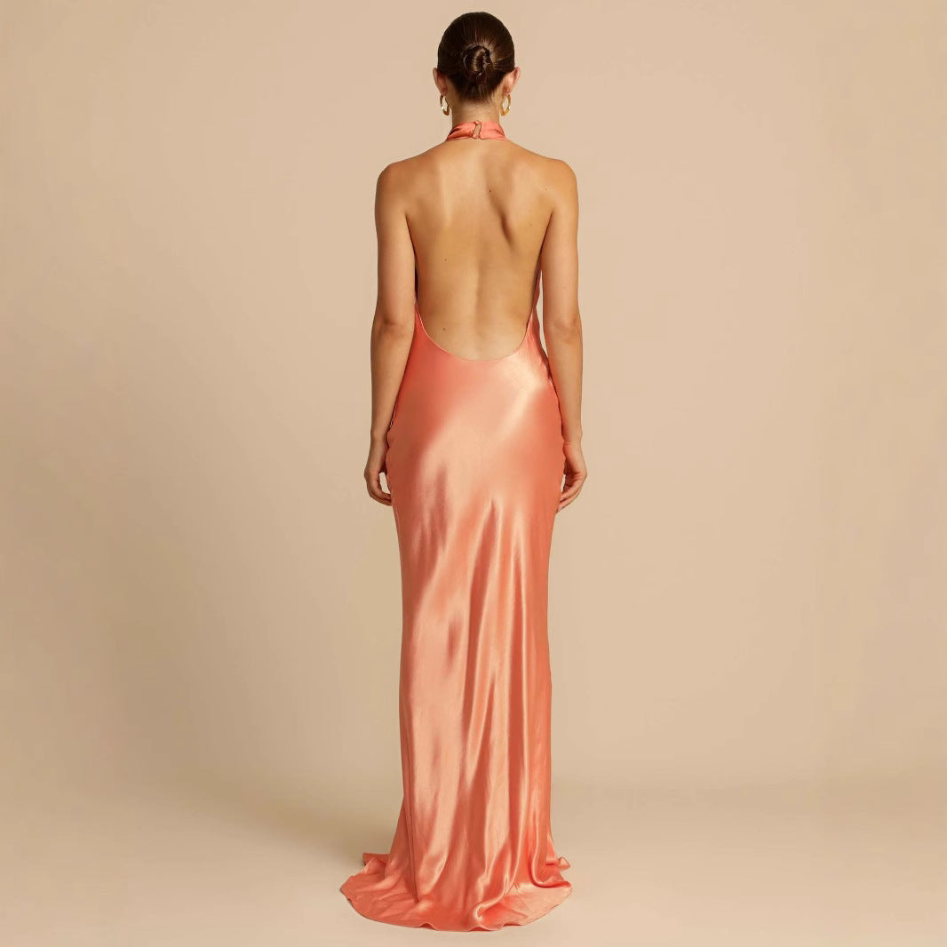 Women's Slit Sexy Elegant Dress Pure Color Halter Dresses