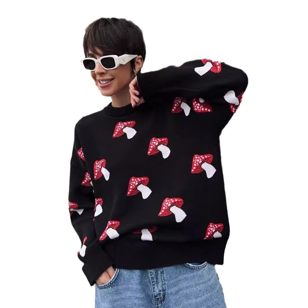 Women's Niche Mushroom Printed Loose Casual Style Sweaters
