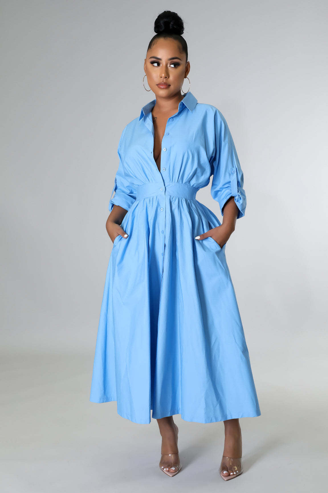 Women's Dress Fashionable Shirt Waist Loose Long Dresses