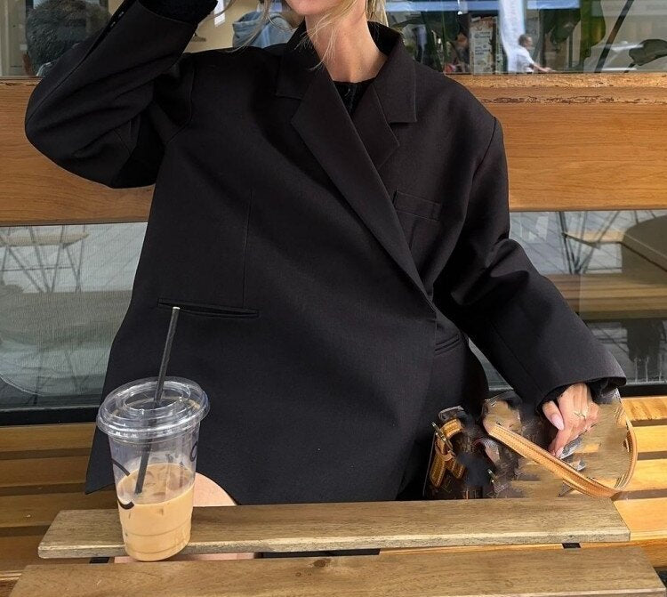 Women's Lapel Side Slit Fashion Loose Pockets Blazers