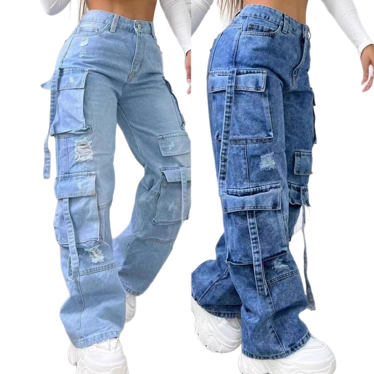 Fashionable Solid Color High Waist Leisure Jeans