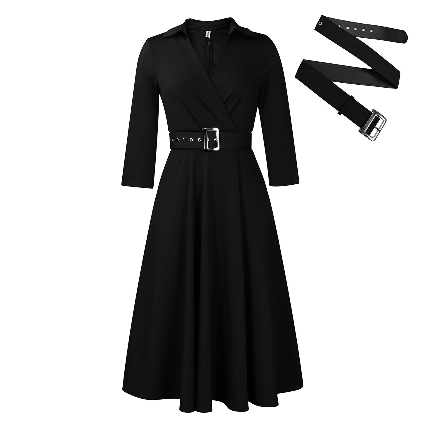 Women's Autumn Lapel Fashion Temperament Pure Color Big Dress
