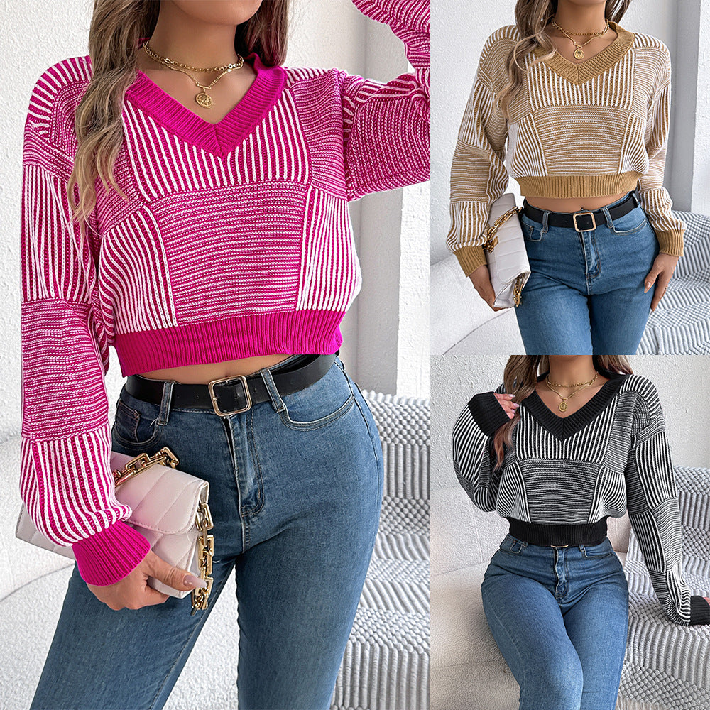 Women's Clearance Casual Striped Lantern Sleeve Pullover Sweaters