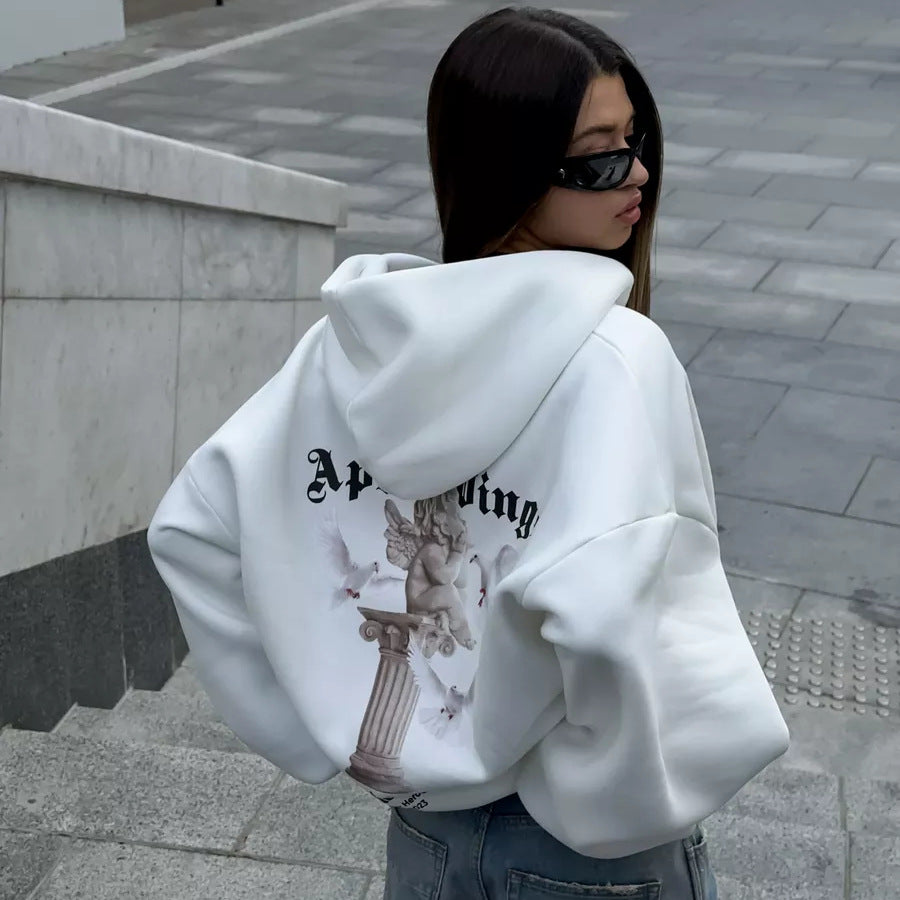 Women's Back Printed Hoodie Autumn Fashion Loose Coats
