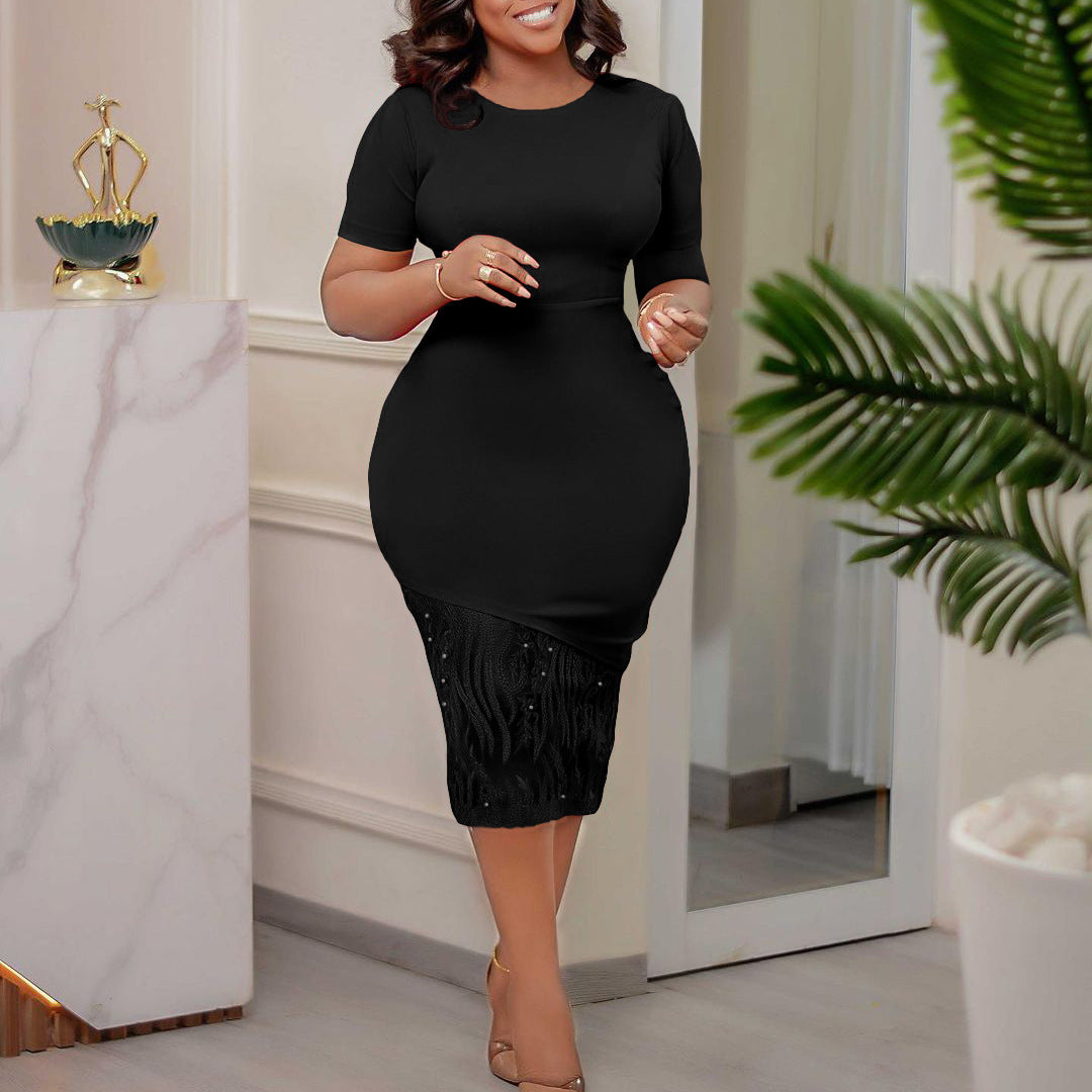 Women's Large Summer Temperament Ol Beaded Sheath Dress