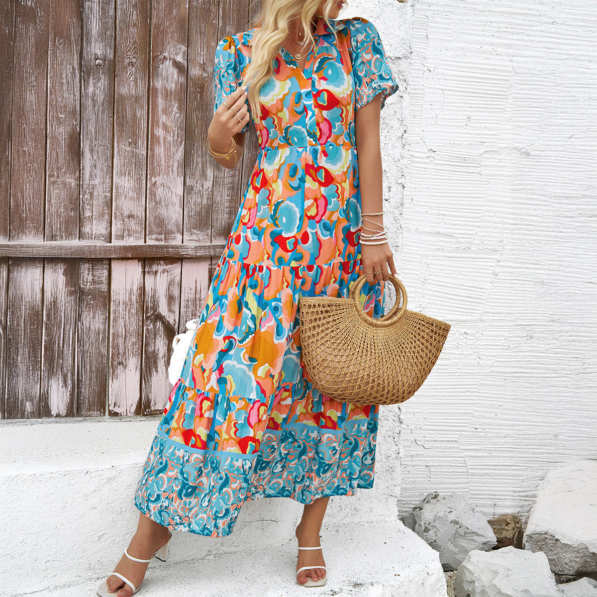 Comfortable Women's Holiday Casual Style Printed Dress