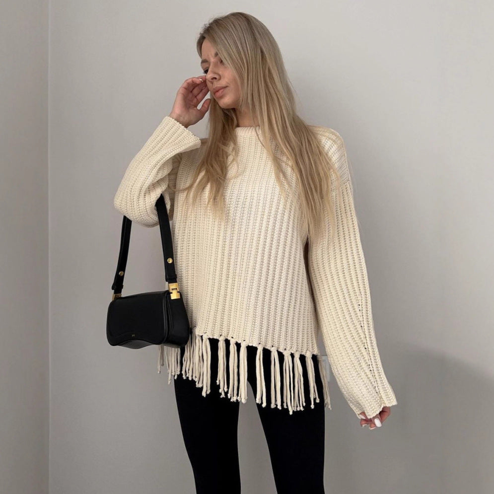 Women's Tassel Autumn Thickened Loose Leisure Solid Sweaters