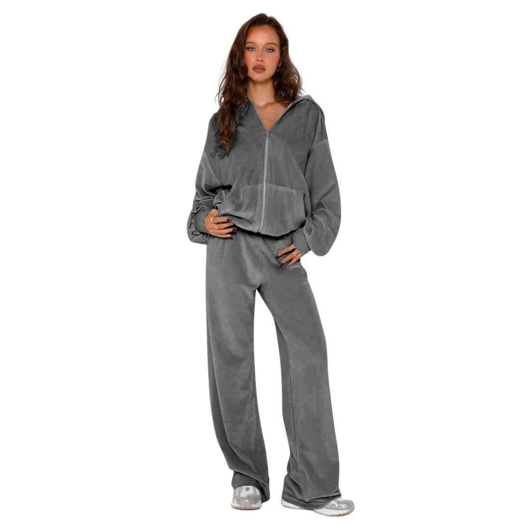 Women's Fashion Imported Veet Hoodie Two-piece Set Suits