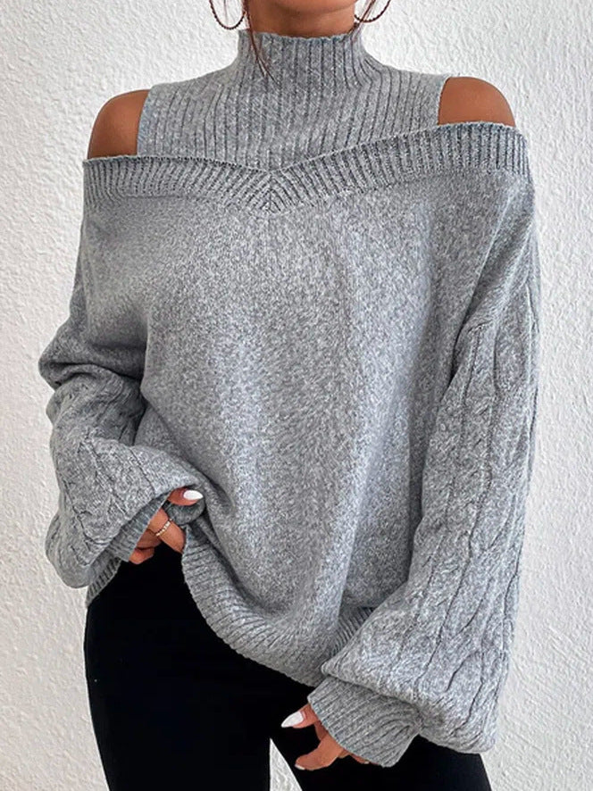 Color Turtleneck Hollow Out Long Sleeve Sweaters