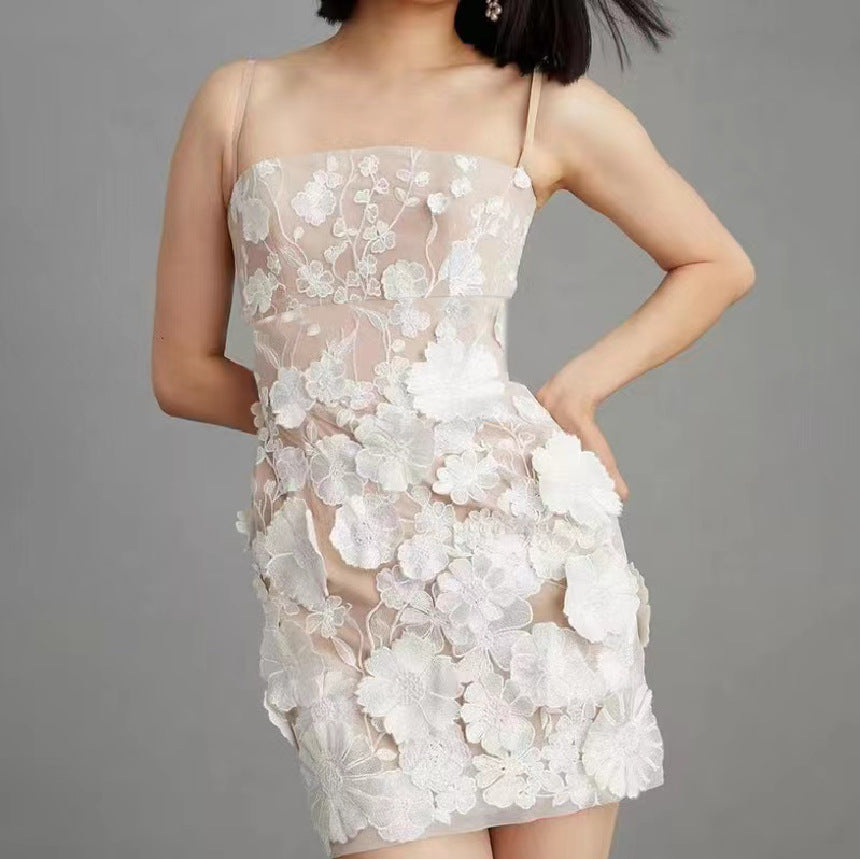 Spring Elegant Three-dimensional Flower Mesh Stitching Dress