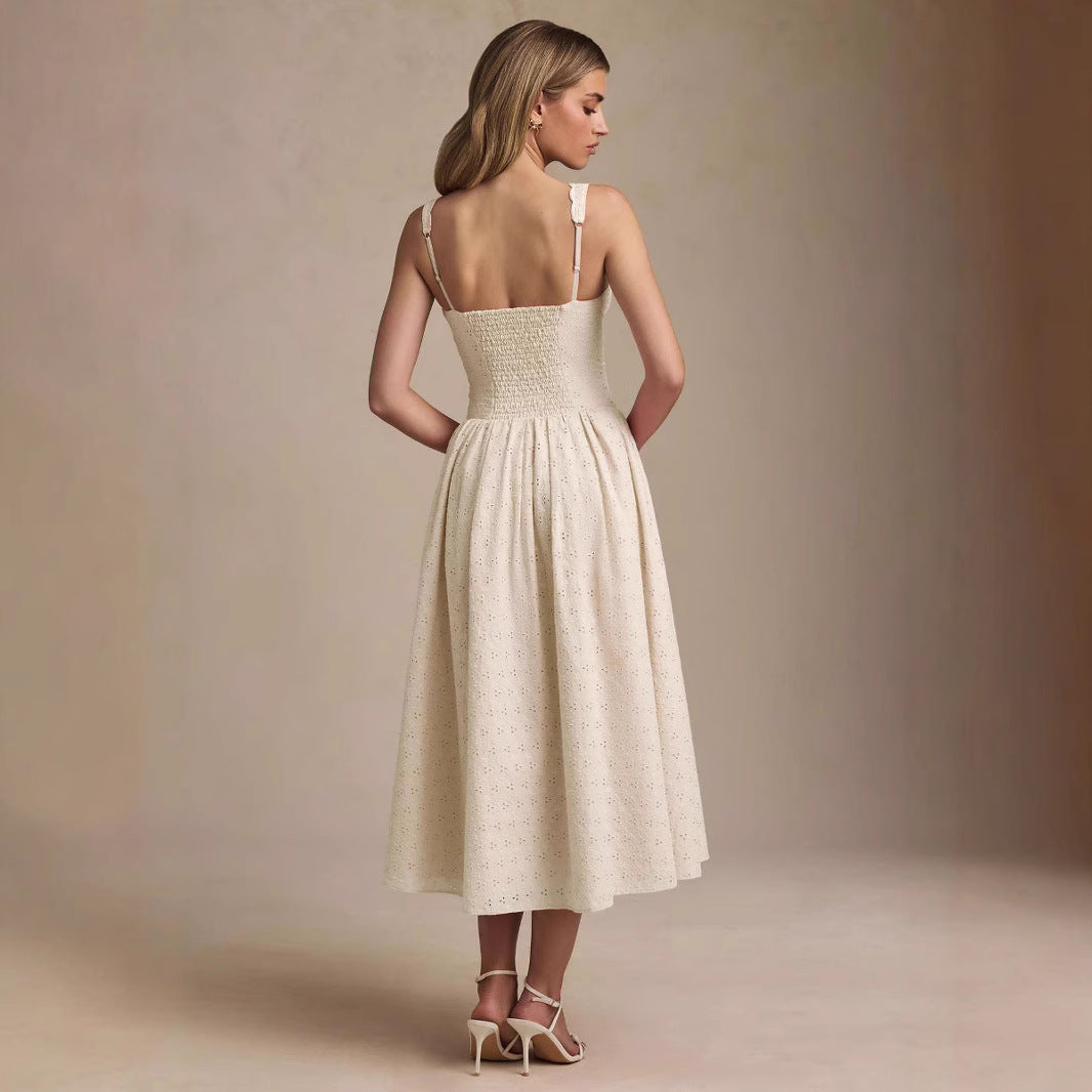 Solid Color Embroidery Sexy Slim Strap Dresses