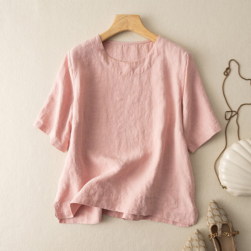 Women's Linen Sleeve T-shirt Artistic Retro Elegant High-grade Summer Loose Blouses