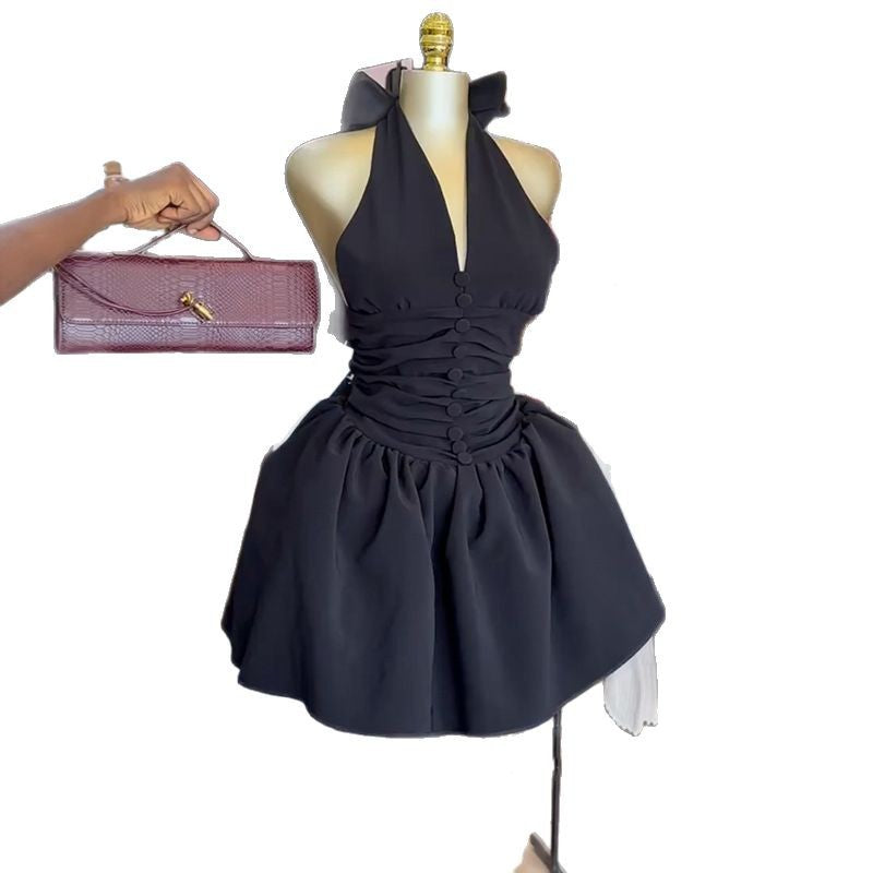 Women's Summer Temperament Halter Bow Backless High Dresses