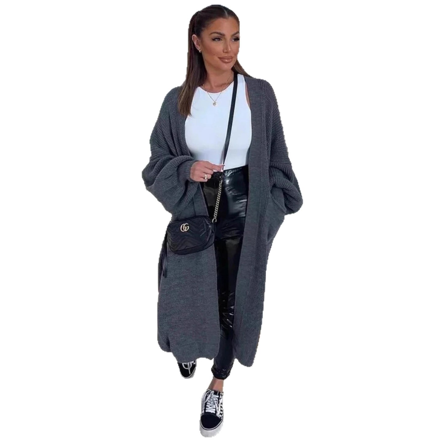 Women's Knitted Solid Color Loose Long Pocket Knitwear