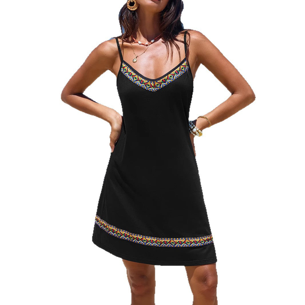 Women's Casual Fashion Suspenders Sexy Print Lace Dress