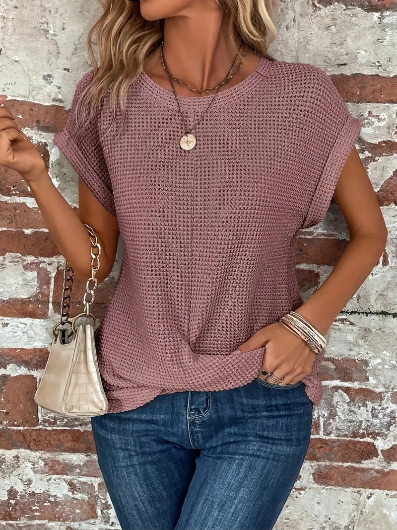 Women's Solid Color Round Neck T-shirt Elegant Blouses