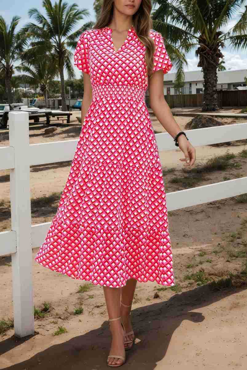 Women's Puff Sleeve Floral Sexy Print Waist Dress