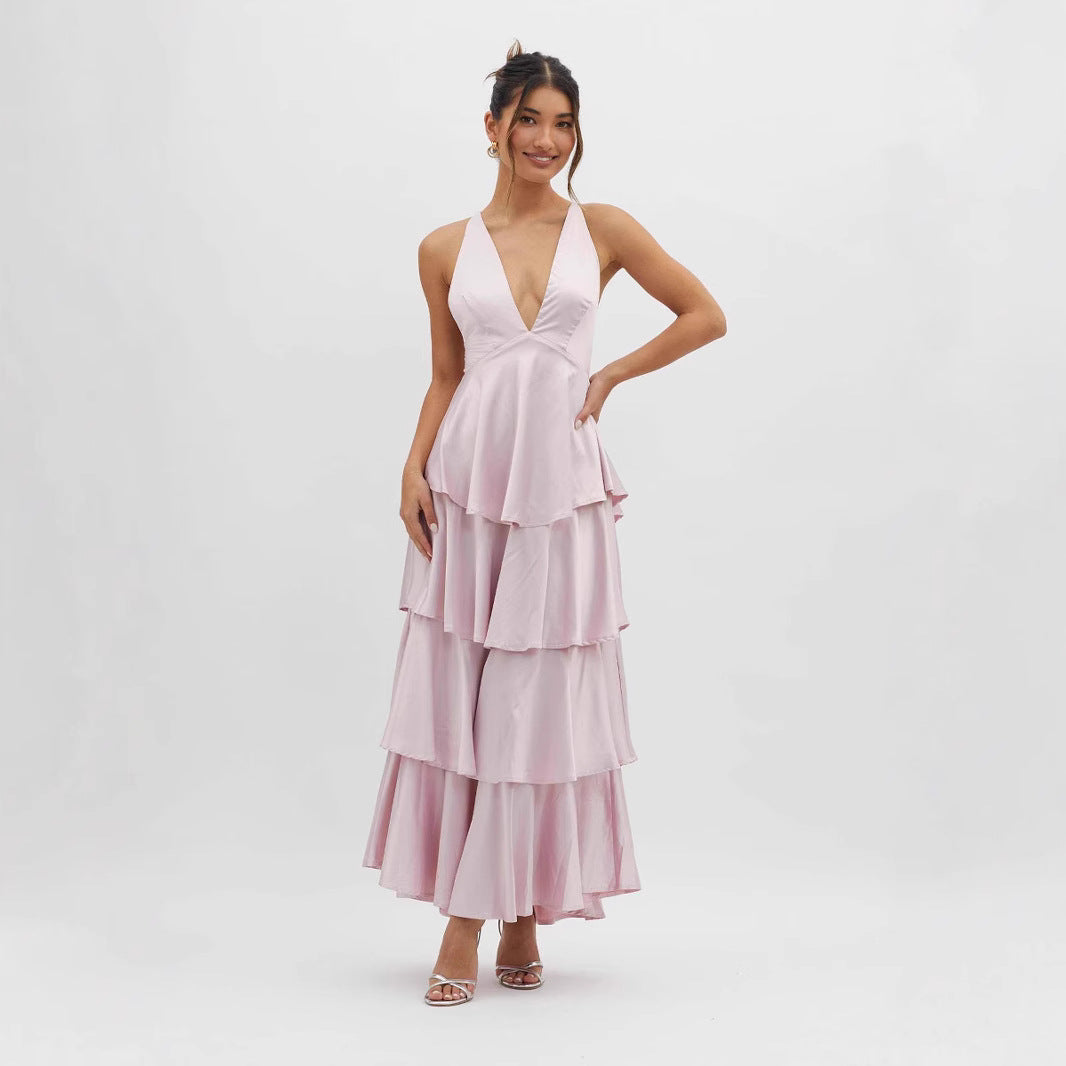 Women's Fashion Sexy Backless French Strap High Waist Dress