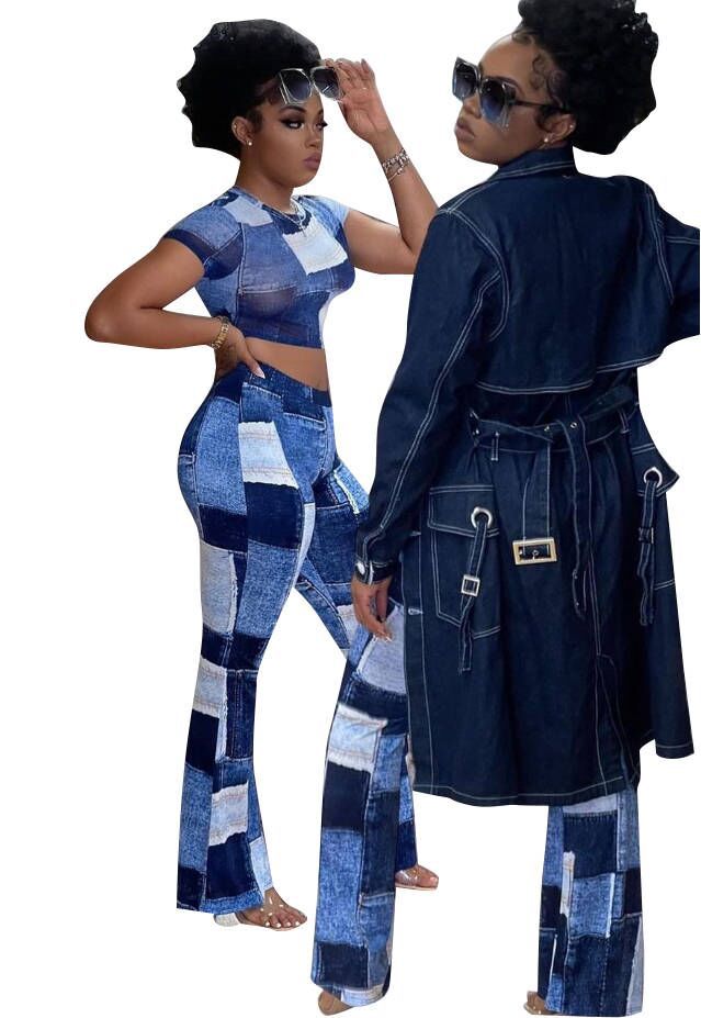 Women's Long Sleeve Denim Trench Cloak Jackets