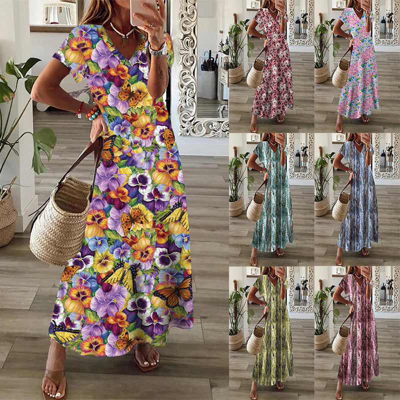 Women's Bohemian Style Printed Large Swing Dress