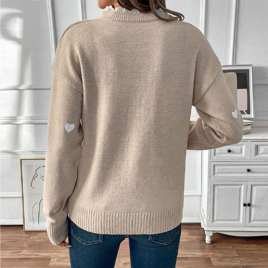 Heart Round Neck Valentine's Day Stitching Sweaters