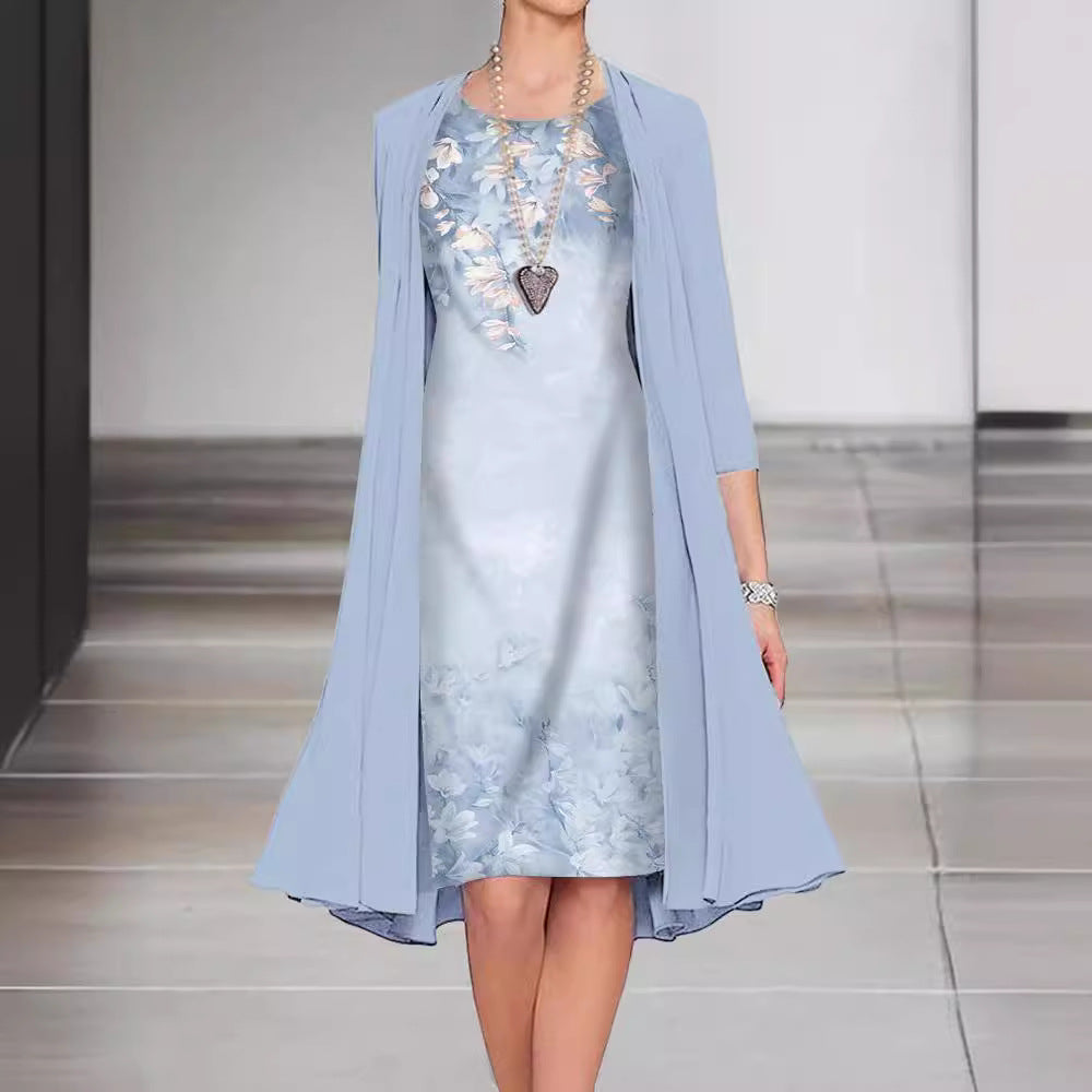 Print Long Sleeve Loose Two-piece Set Dress