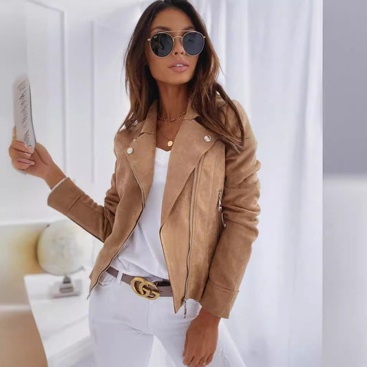 Women's Fur Zipper Fastener Decoration Slim Casual Jackets