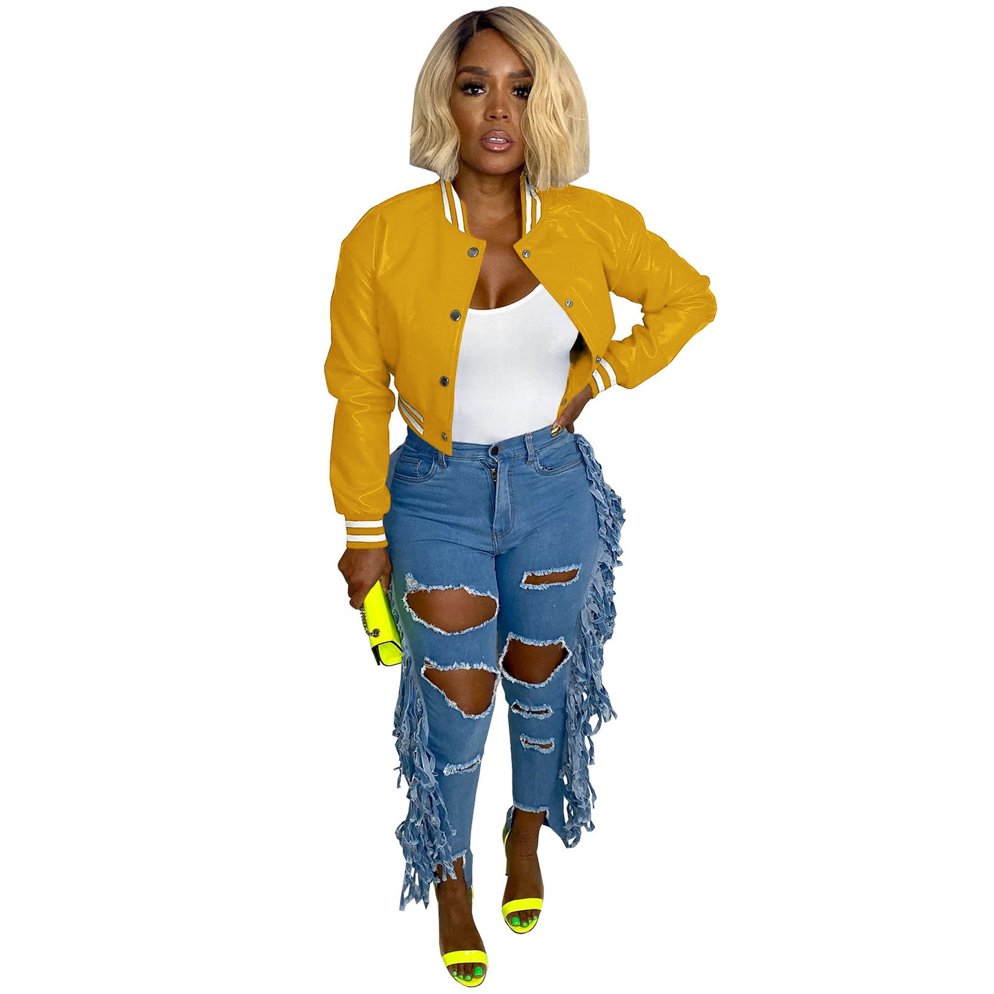 Women's Fashion Wear Thread Stretch Leather Casual Jackets