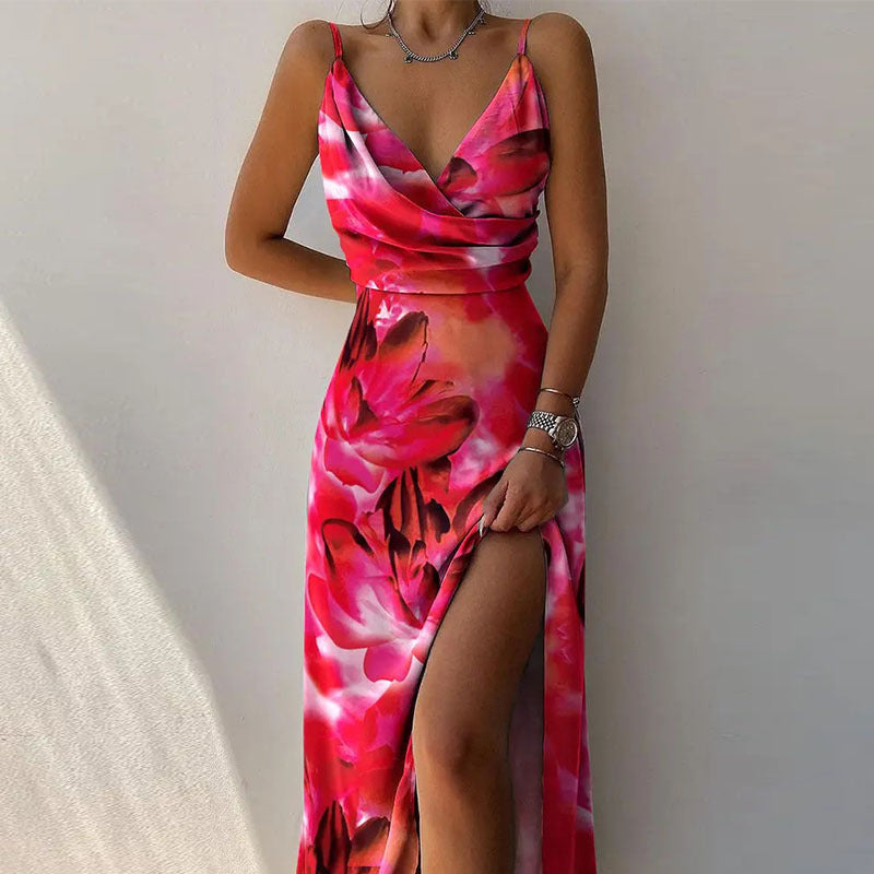Women's Summer Brace Split Print Dress Dresses
