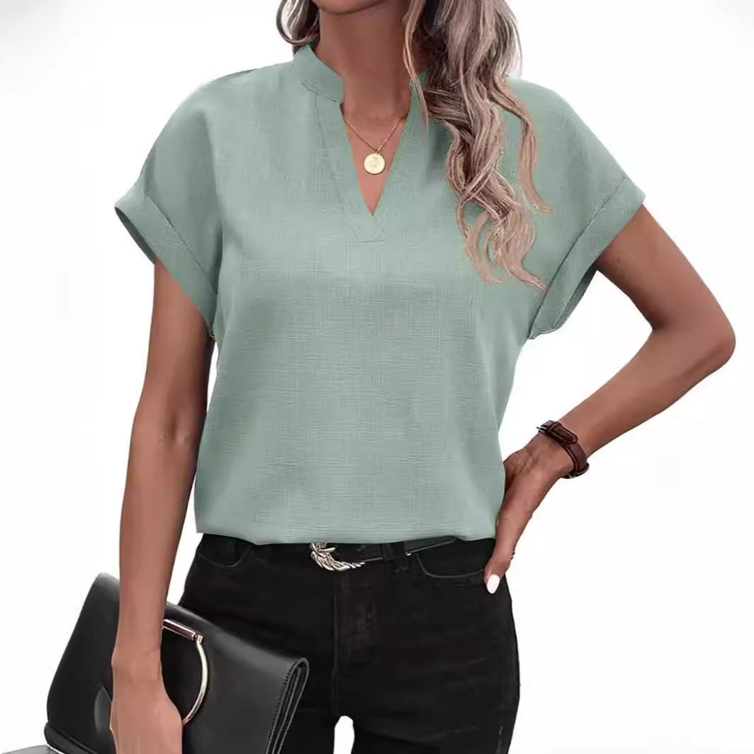 Women's Summer Simple Fashion Sleeve Linen Shirt Blouses