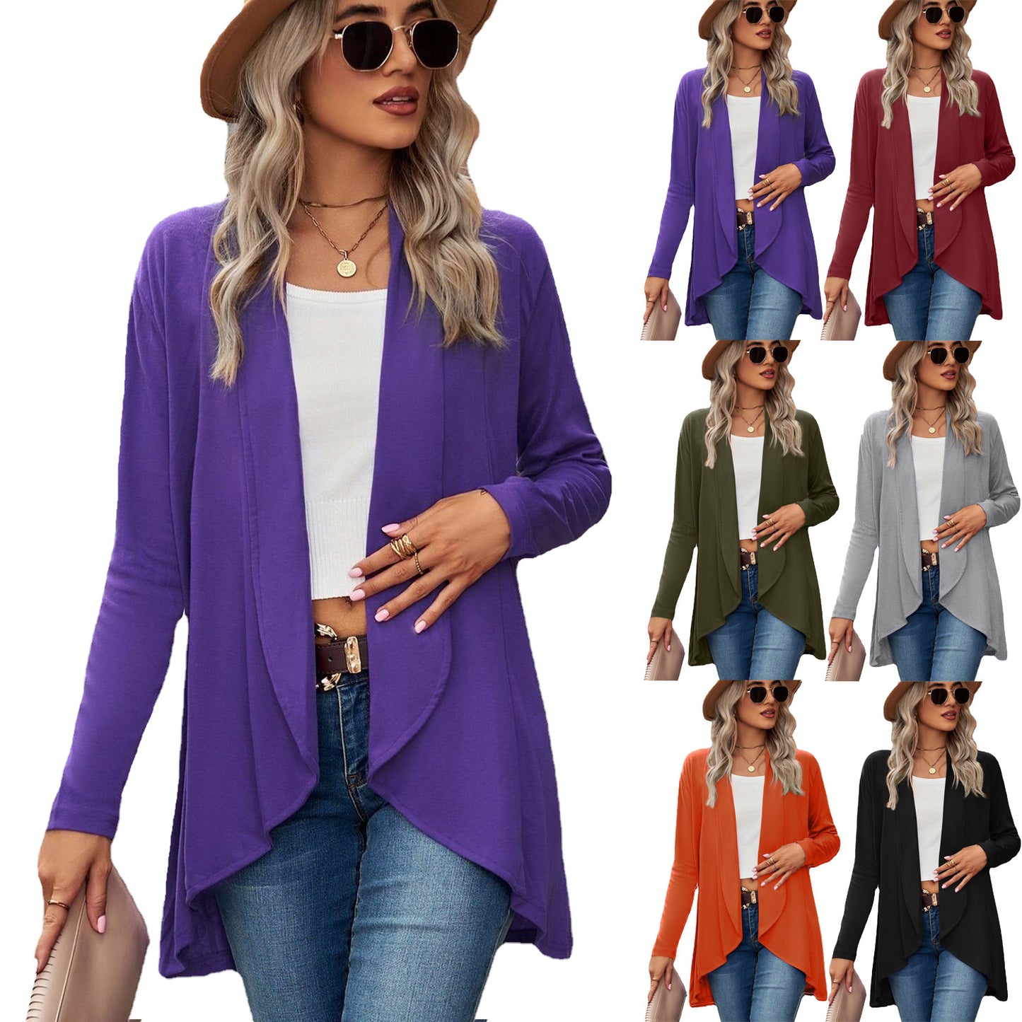 Women's Long Sleeve Solid Color Loose Knitting Cardigans