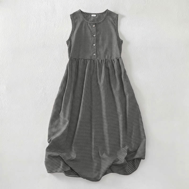 Cotton Linen Swing Loose Comfortable Breathable Plaid Sleeveless Vests