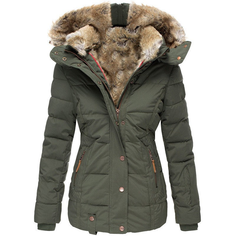 Women's Warm Fur Collar Cotton Clothes Zipper Coats