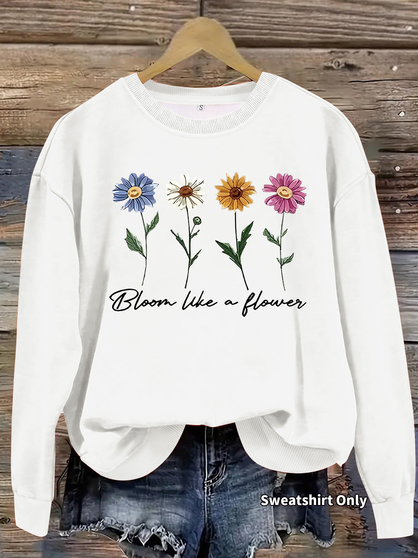 Women's Floral Graphic Print Crew Neck Casual Long Women's Sweater, Sweater