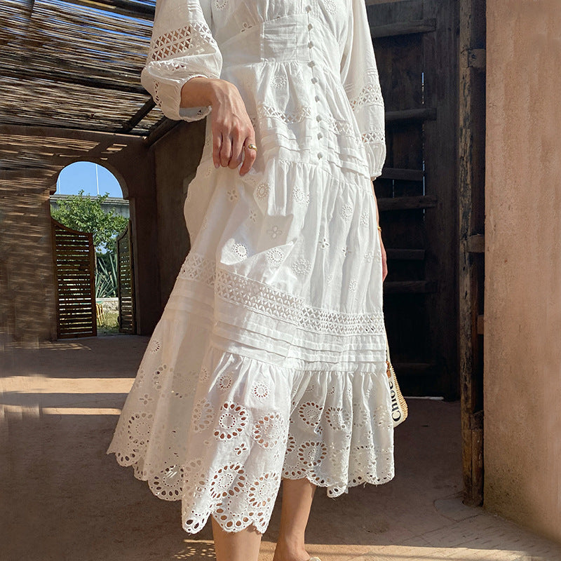 Women's Holiday Dress Design Embroidered French White Dresses