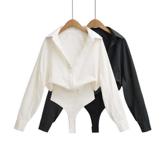 Women's Autumn Hot Fake Two Pieces Lapel Jumpsuits