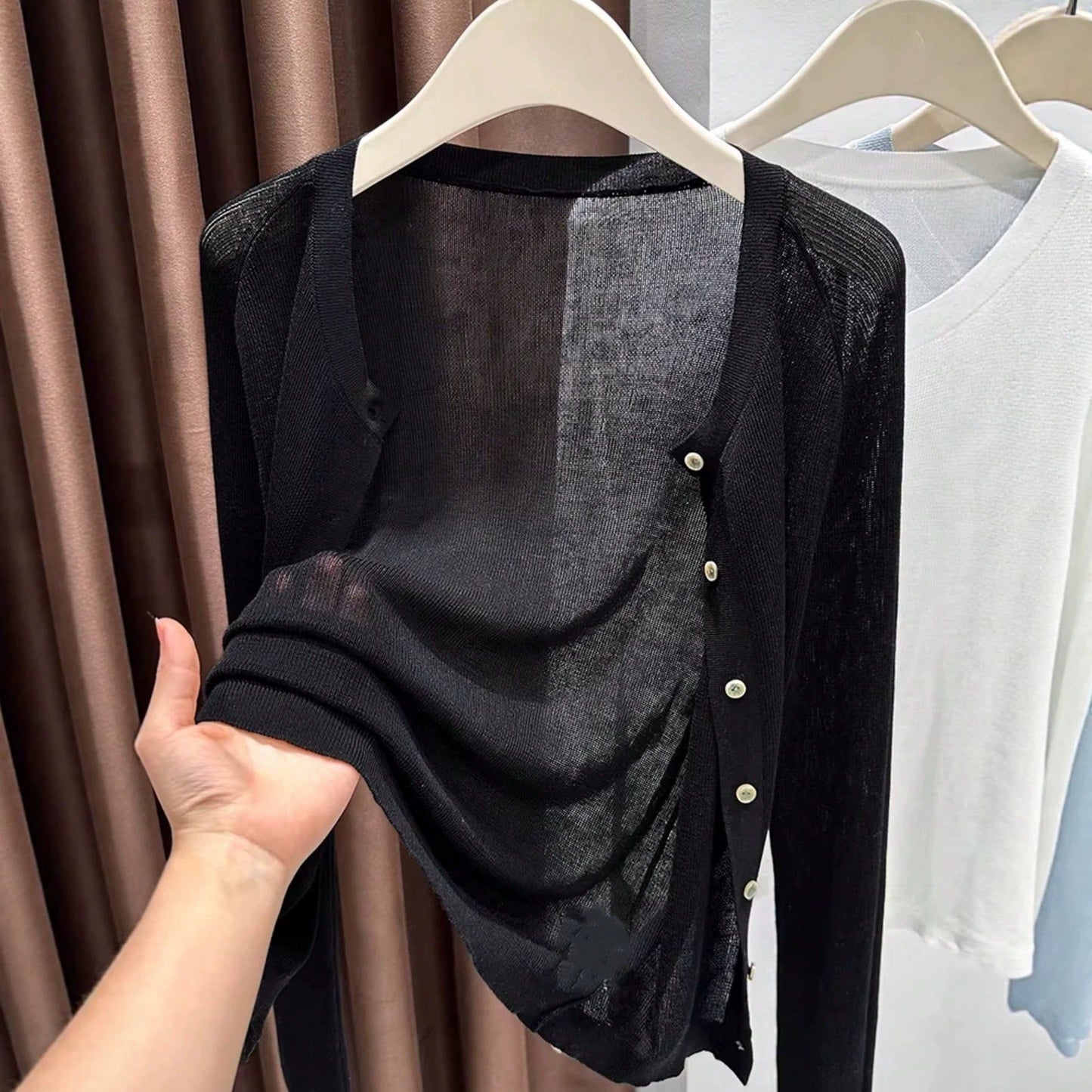 Women's Color Round Neck Long Sleeve Micro Women's Sweater