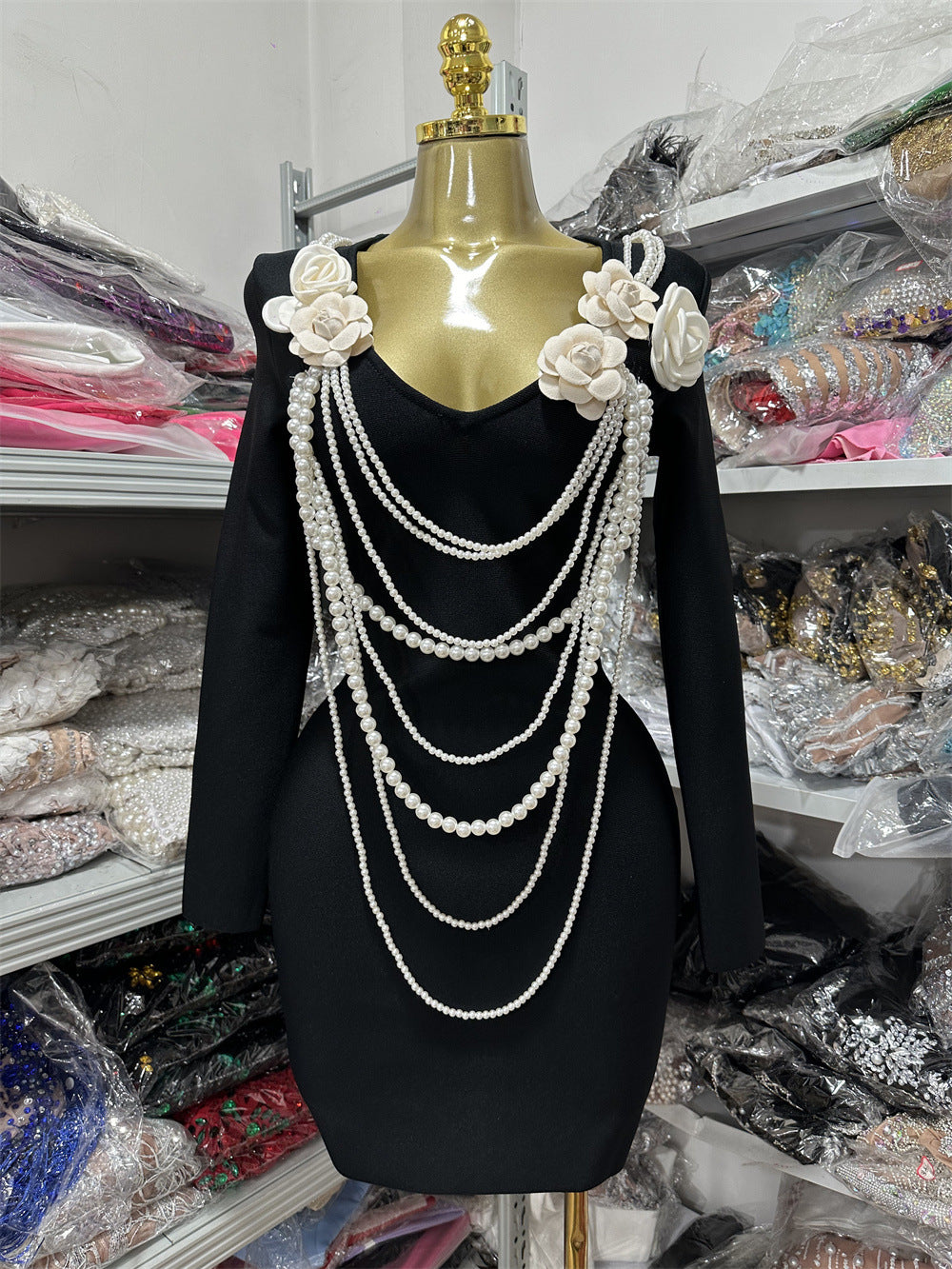Fashion Pearl Necklace Retro Style Bandage Dresses