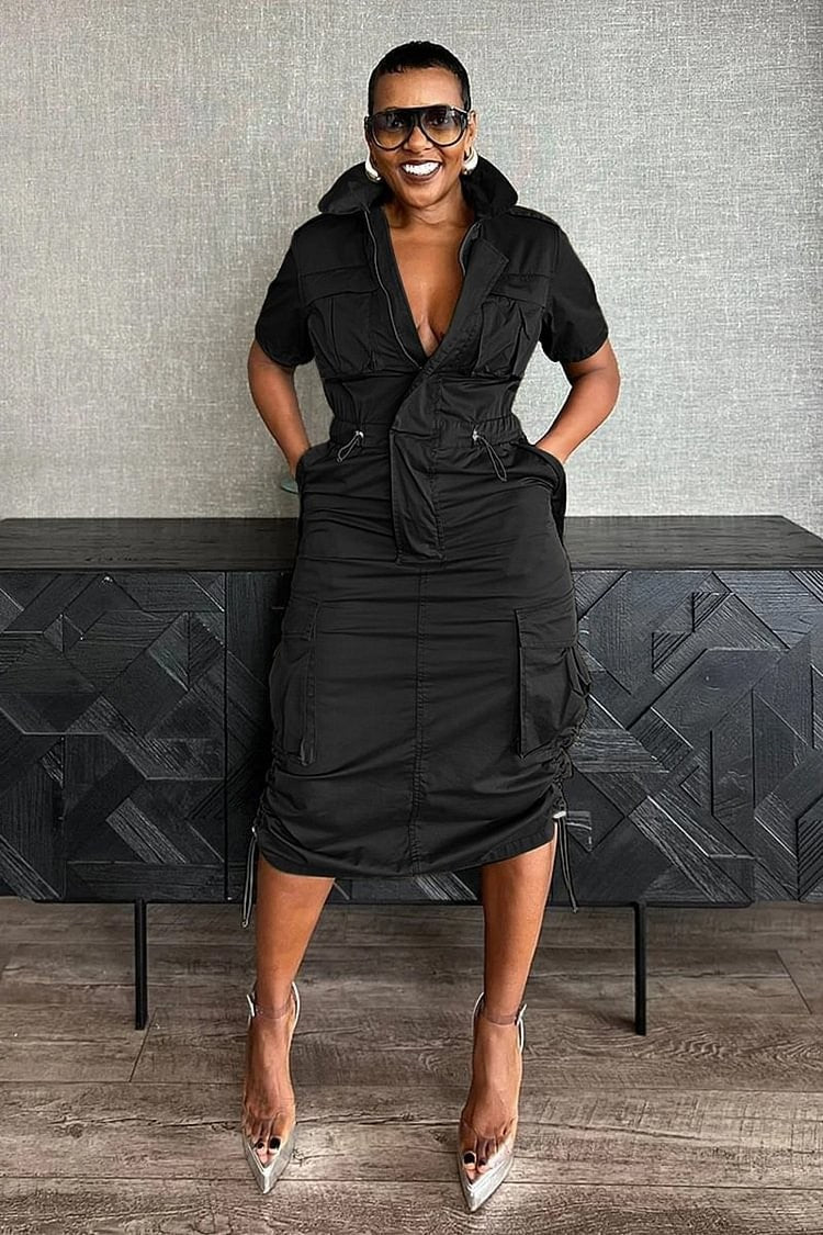 Casual Classic Beautiful Drawstring Pocket Dress Dresses