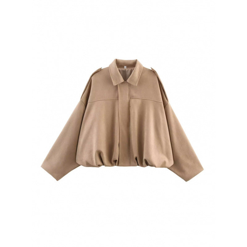 Women's Spring Suede Texture Lapel Bomber Jackets