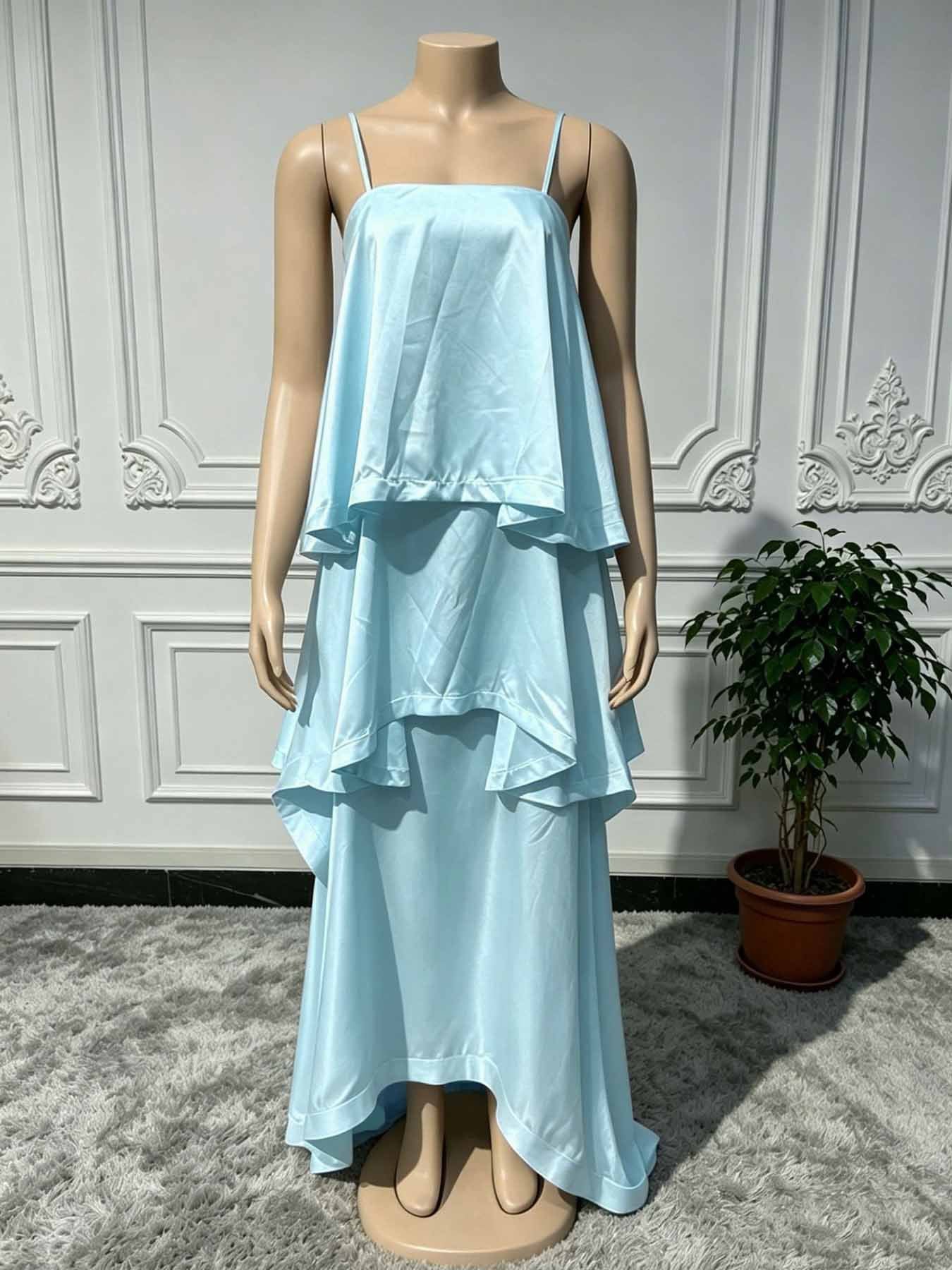Satin Sling Layered Cake Leisure Loose Dress