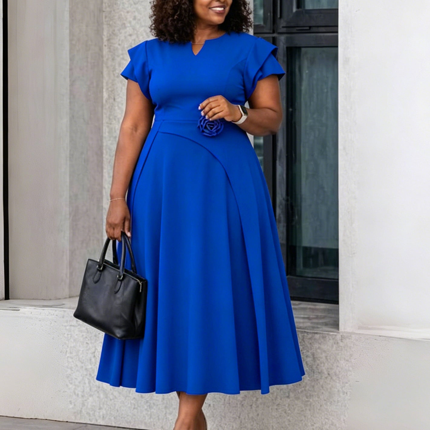 Women's Summer Elegant Large Mid-length High Waist Big Swing Dress