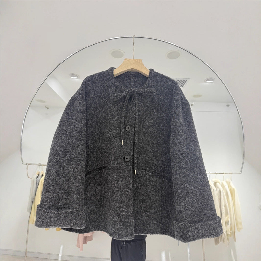 Women's Korean Version Of Style Bow Cashmere Coats