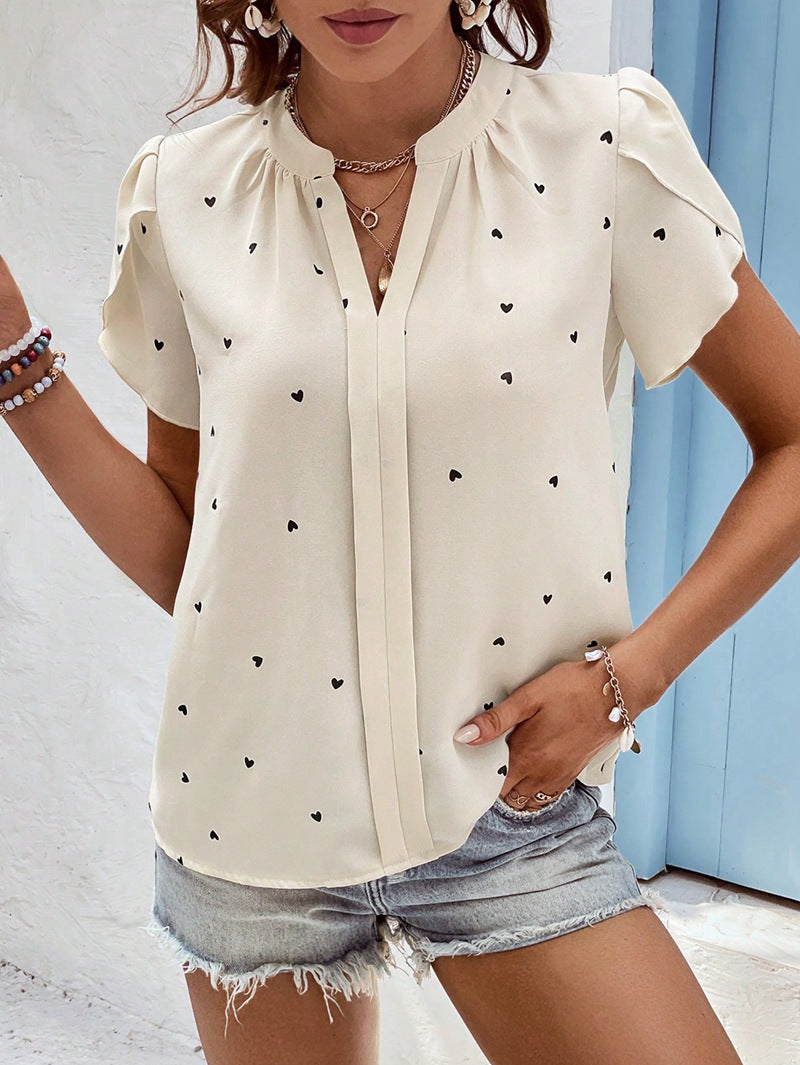 Women's Summer Love Petal Sleeve Shirt Temperament Blouses