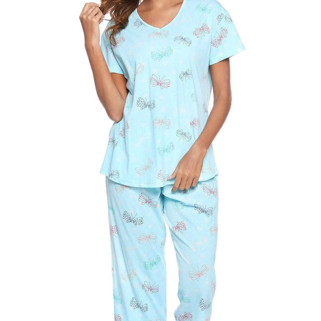 Women's Short-sleeved Cropped Knitted Cotton Home Wear Fashion Casual Suit