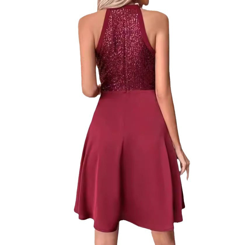 Innovative Summer Sequin Stitching Sleeveless Slim Dress