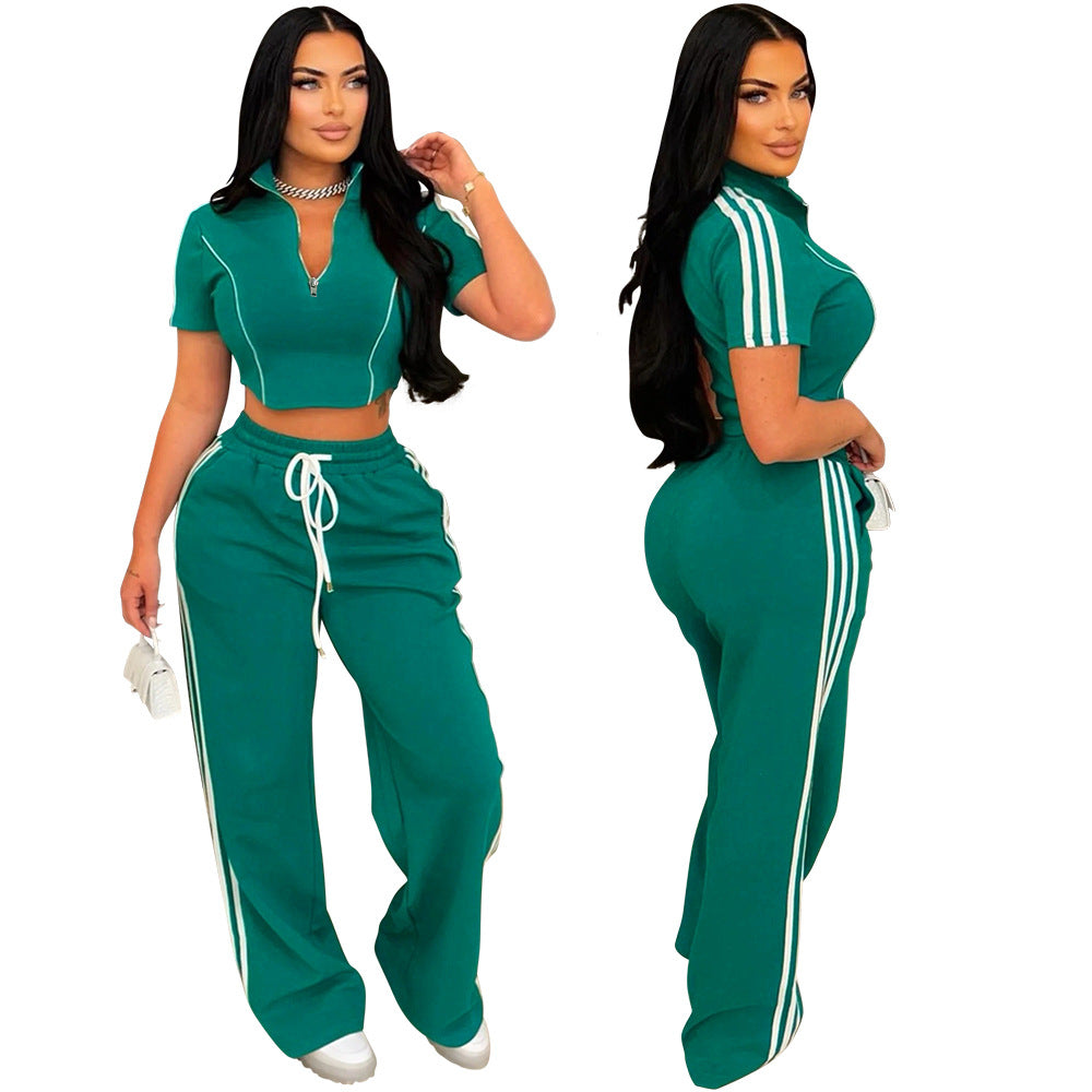 Women's Fashion Casual Two-piece Zipper T-shirt Style Suits