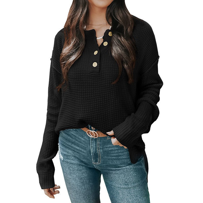 Women's Casual Long-sleeved Button Loose Pullover Sweater