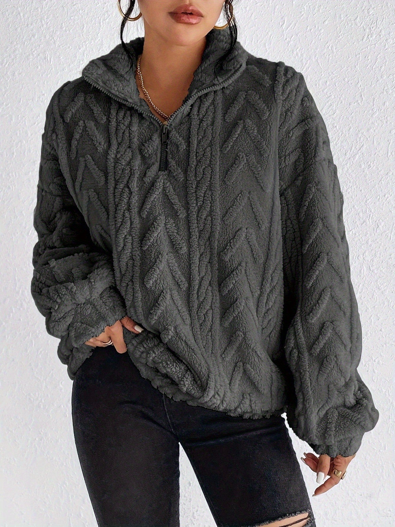 Women's Double-sided Plush Art Casual Zipper Pullover Women's Sweater, Sweater